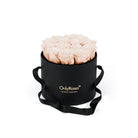 Black round box with beige roses and 'Only Roses' branding on a white background