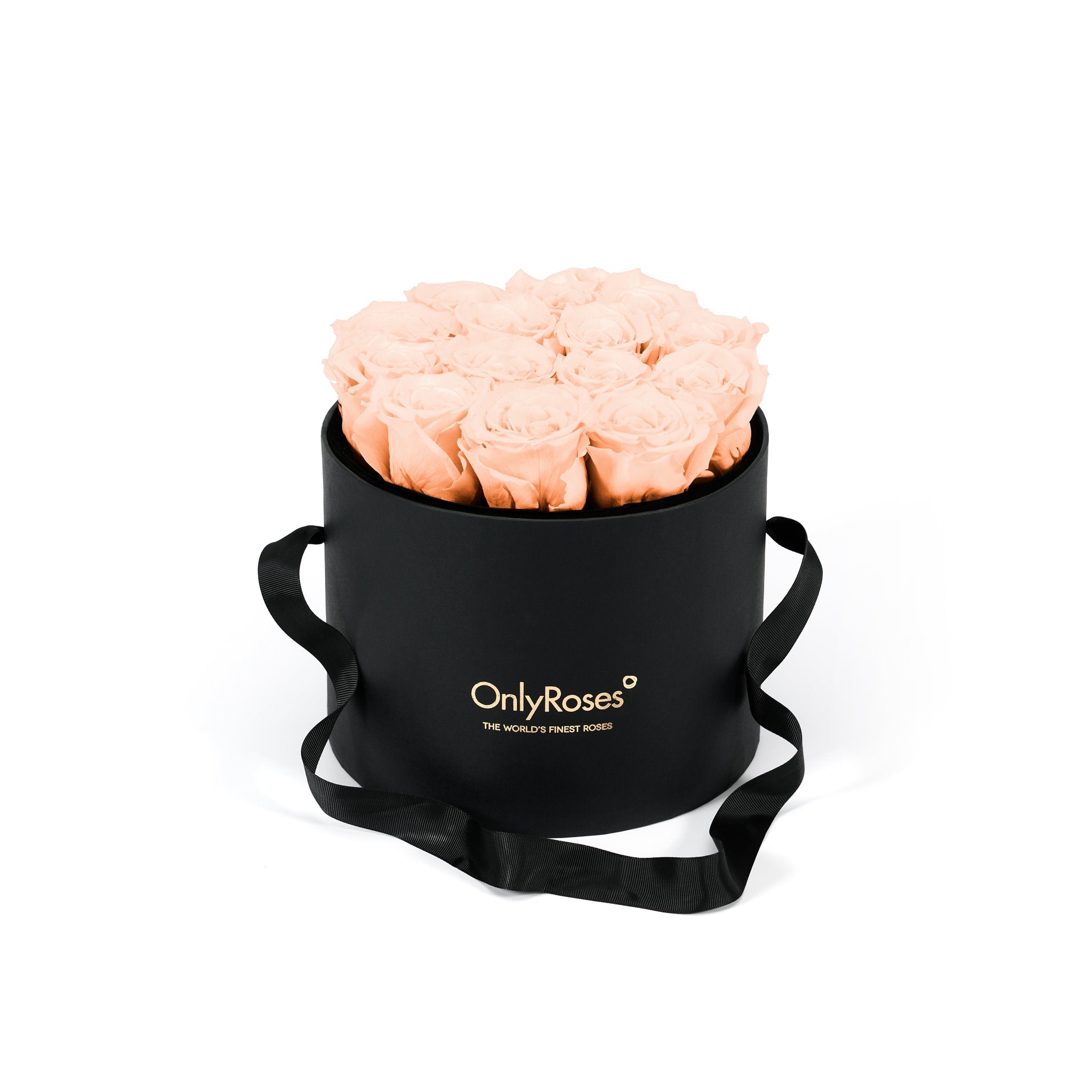 Black box with pink roses and 'Only Roses' branding on a white background