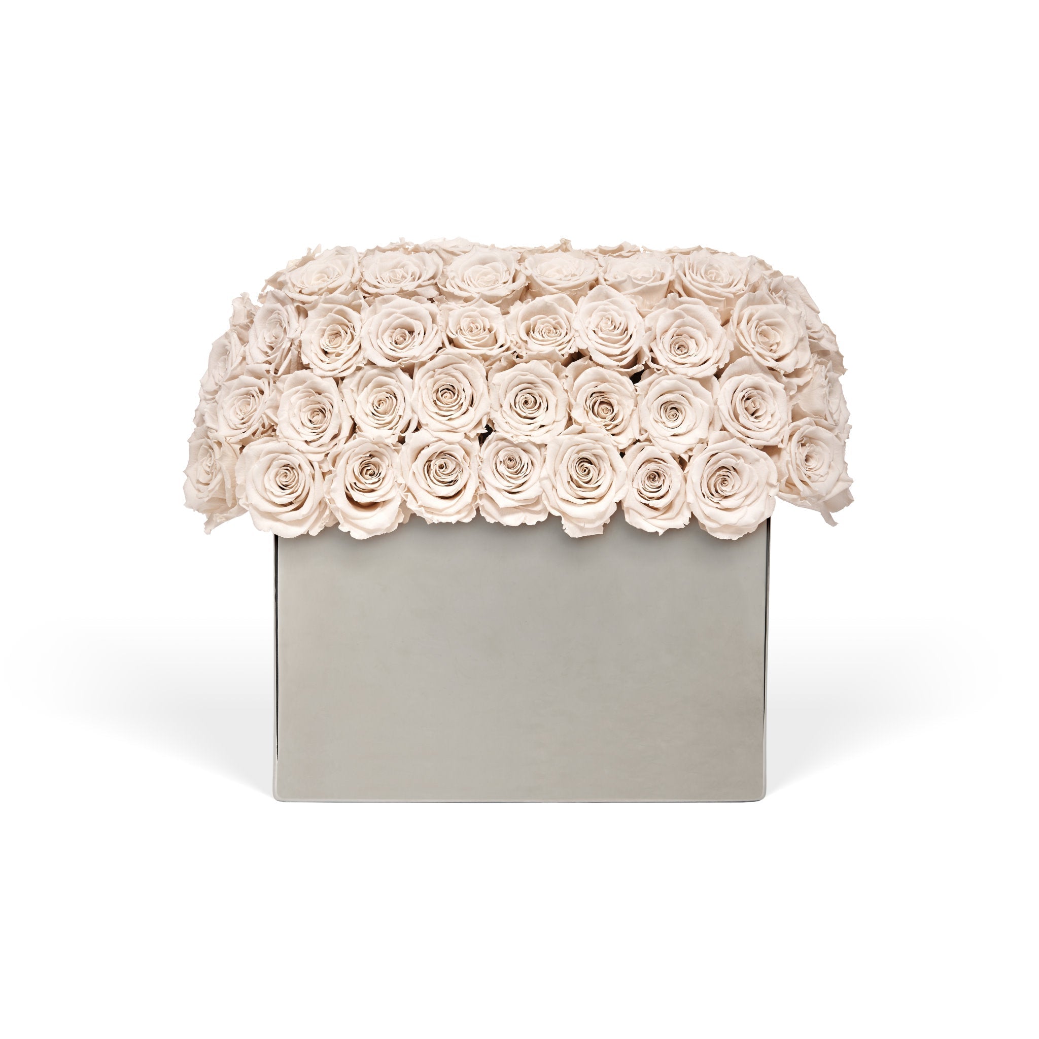 Floral arrangement in a box on a white background